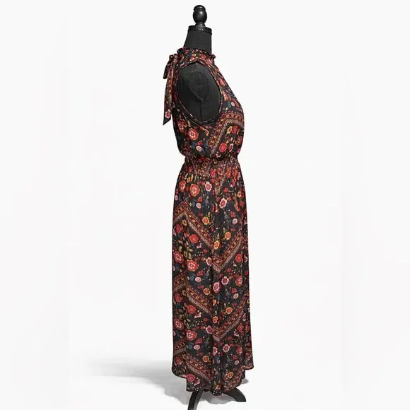 Boho Floral Mock Neck long Dress Medium - Picture 2 of 6